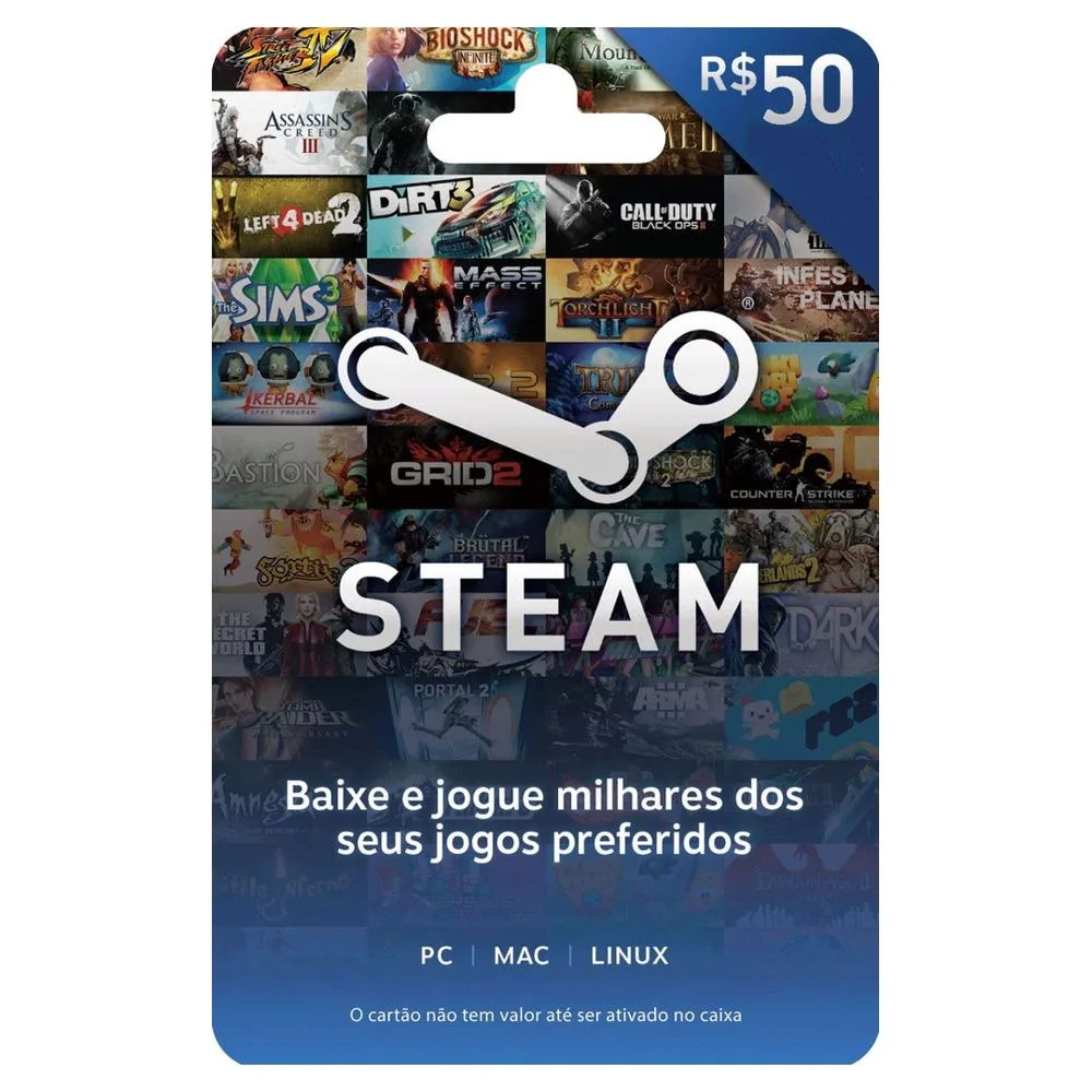 Comprar Cartão Steam Pré Pago R$ 50 Reais